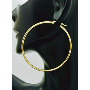 10k Solid Yellow Gold Large High
Polished hoop Earrings. 50mm x 2MM
3.00gr
